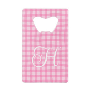 Roze Golf Gingham Meisjesachtig Krullend Kalligraf Kredietkaart Flessenopener