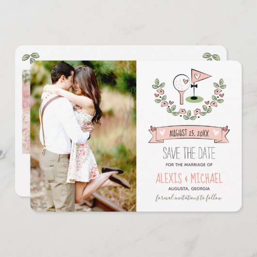 Roze Golf Thema Save the Date (Voorkant / Achterkant)