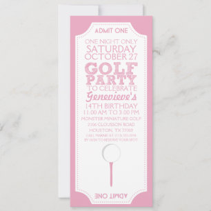 Roze Golf Ticket Golf Birthday Party Invitation Kaart