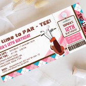 Roze Golf Ticket Pass Birthday Party Kaart