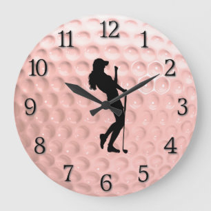 Roze Golfbal met zwarte cijfers Sport Grote Klok