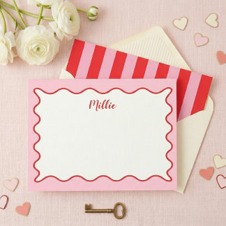 Roze Golfbrei Rand Persoonlijke Notitiekaart