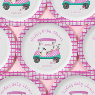 Roze Golfkar Babybenodigdheden Baby Shower Papieren Bordje