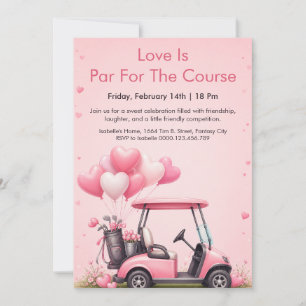 Roze Golfkar Valentijnsdag Feest Uitnodiging