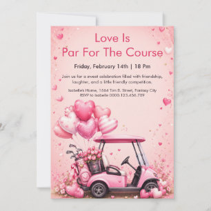 Roze Golfkar Valentijnsdag Feest Uitnodiging