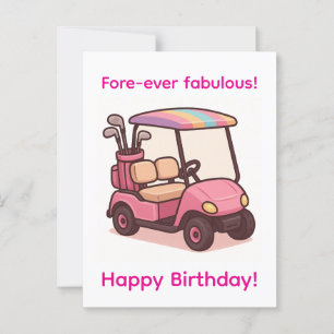 Roze Golfkarretje Briefkaart