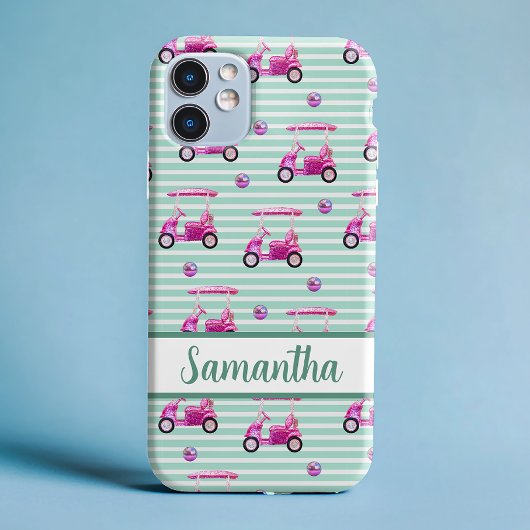 Roze Golfkarretjes Turquoise Gestreepte Gepersonal Case-Mate iPhone Case