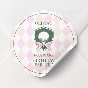 Roze Golfmeisjes Hole in One 1e Verjaardagsfeestje Ronde Sticker