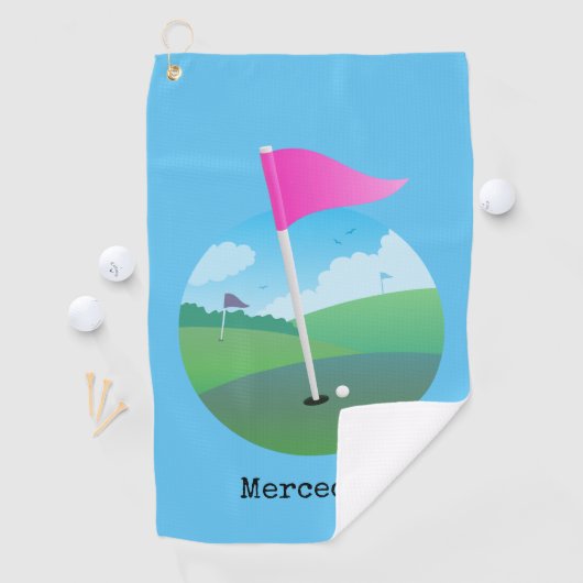 Roze Golfvlag Illustratie Golfhanddoek (Insitu)