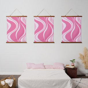 Roze golven driewandige wandtapijtset hangend wandkleed