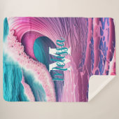 Roze golven op het strand Monogram Sherpa Deken (Voorkant (horizontaal))
