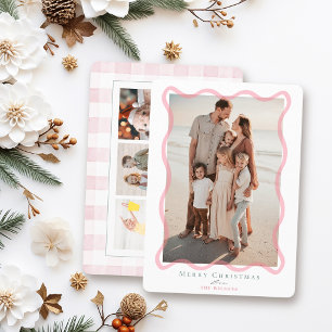 Roze golvende lijst 4 foto's Kerstmis Feestdagenkaart