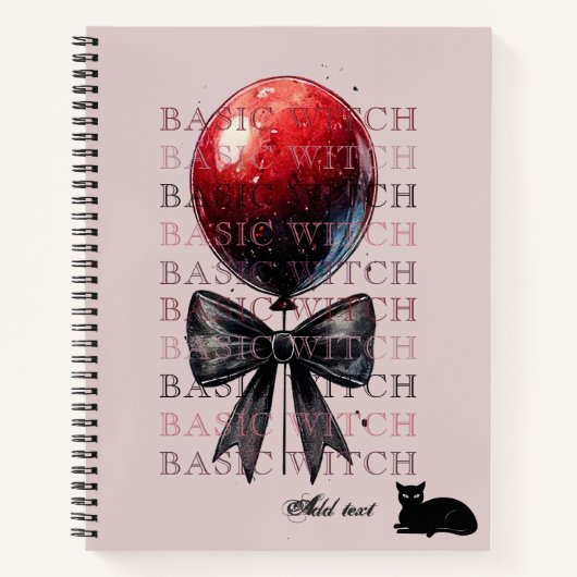 Roze Gothic Ballon Black Cat Bow Coquette Hallowee Notitieboek (Voorkant)