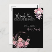 Roze Gotische Bloemen Bruiloft Briefkaart Dank u (Voorkant / Achterkant)