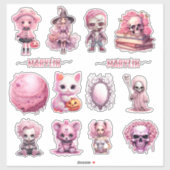 ROZE GOTISCHE HALLOWEEN AANGEPASTE CURSIEVE NAAM STICKER (Vel)