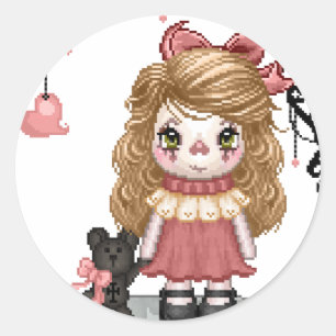 Roze Gotische Liefde Pop Pixel Art Ronde Sticker