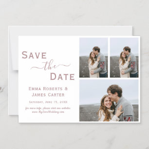 Roze Goud 3 Foto Save the Date Magneet Magnetische Uitnodiging