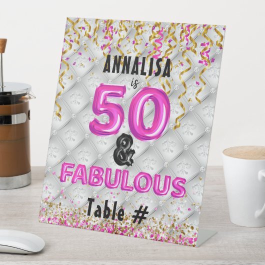 Roze Goud 50 Fantastische 50ste Verjaardag Reclamebord Met Voetstuk (Insitu)