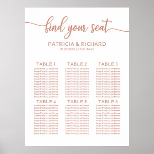Roze Goud 6 Tafels Trouw Stoelenplattegrond Poster