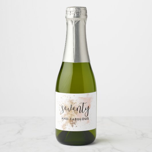 Roze & Goud 70e Verjaardag Mini Mousserende Wijn L Sparkling Wijnetiket (Voorkant)