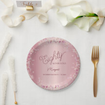 Roze Goud 80ste Verjaardagsfeest Papieren Bord