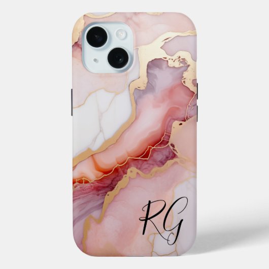 Roze Goud Abstract Marmeren Monogram Case-Mate iPhone Case (Achterkant)