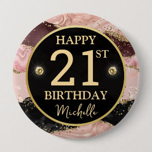 Roze Goud Agaat Glitter Verjaardagsbadge Ronde Button 4,0 Cm