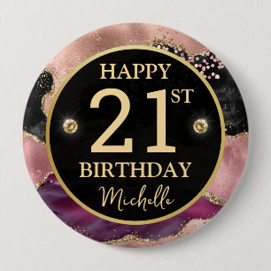 Roze Goud Agaat Glitter Verjaardagsbadge Ronde Button 4,0 Cm