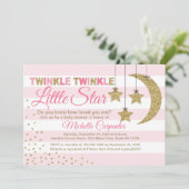 Roze Goud baby shower uitnodiging meisje kleine st (Staand voorkant)