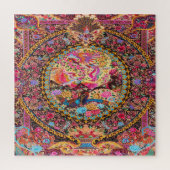 Roze Goud Blauw Perzische Bloemen Pauw Art Legpuzzel (Verticaal)