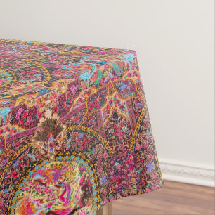 Roze Goud Blauw Perzische Bloemen Pauw Art Tafelkleed