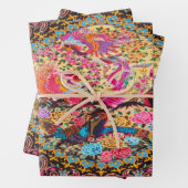 Roze Goud Blauw Perzische Bloemen Pauw Decoupage Inpakpapier Vel (In situ)