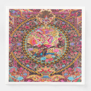 Roze Goud Blauw Perzische Bloemen Pauw Decoupage Servet