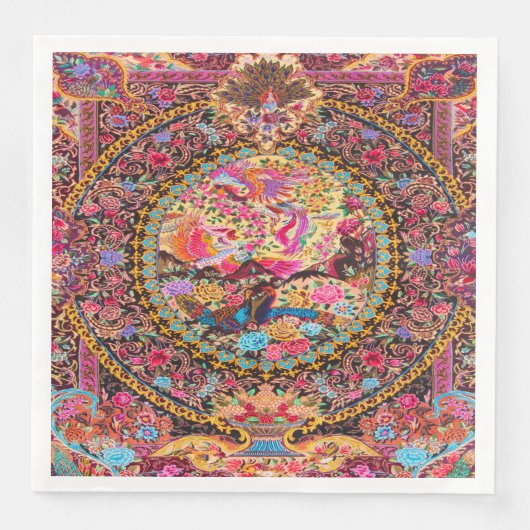 Roze Goud Blauw Perzische Bloemen Pauw Decoupage Servet (Voorkant)