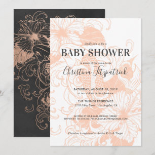 Roze Goud Bloem Koi Baby Shower Uitnodiging