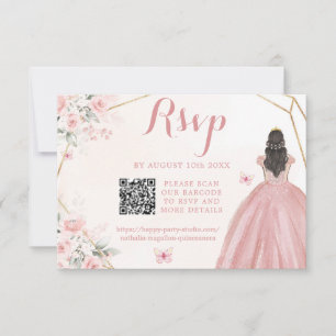 Roze Goud Bloem Meisje Charra XV Jaar QR RSVP Kaartje