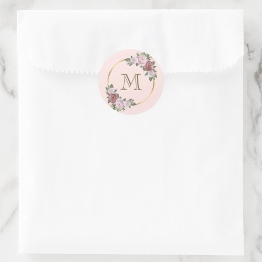 Roze Goud Bloem Monogram Initiaal Ronde Sticker (Tas)