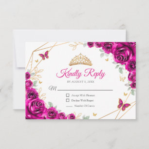 Roze Goud Bloemachtige Quinceanera Antwoordkaart RSVP Kaartje