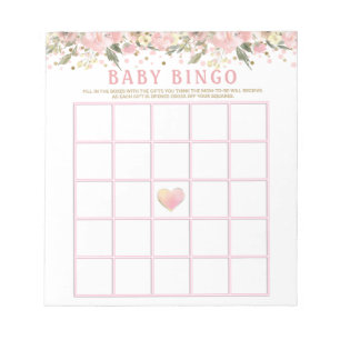 Roze Goud Bloemen Baby shower Bingo Spel Kaarten Notitieblok