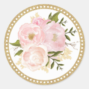 Roze Goud Bloemen Bruiloft Dank u Ronde Sticker