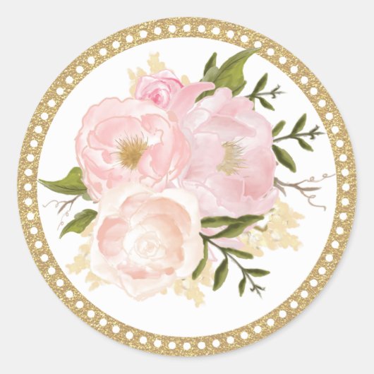 Roze Goud Bloemen Bruiloft Dank u Ronde Sticker (Voorkant)