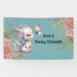 Roze Goud Bloemen Dragon Vlinder Meisje Baby showe Spandoek