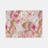 Roze Goud Bloemen Hart Fleece Deken (Voorkant (Horizontaal))