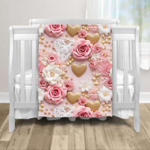 Roze Goud Bloemen Hart Fleece Deken