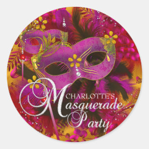 Roze & Goud Bloemen Masquerade Party Sticker