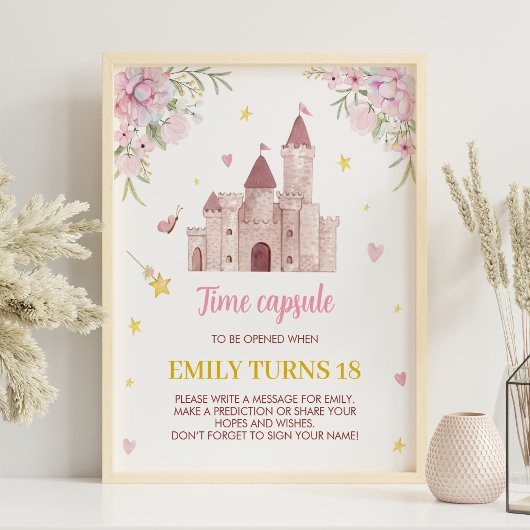 Roze Goud Bloemen Prinses Kroon Tijd Capsule Poste Poster