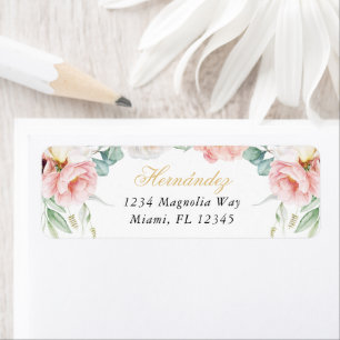 Roze & Goud Bloemen Quinceañera Retouradres Etiket