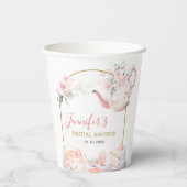 Roze Goud Bloemen Vrijgezellenfeest Tea Party Papieren Bekers (Achterkant)