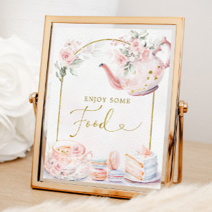 Roze Goud Bloemen Vrijgezellenfeest Tea Party Voed Poster