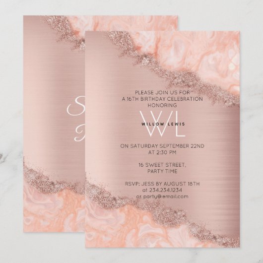 Roze Goud Blozen Roze Agaat Geode Glitters Sweet 1 Kaart (Voorkant / Achterkant)